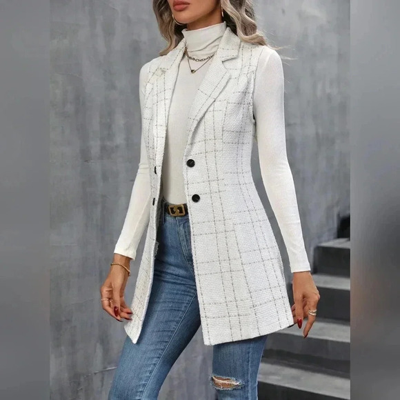 Plaid Pattern Lapel Neck Vest Coat - Picture 5 of 5